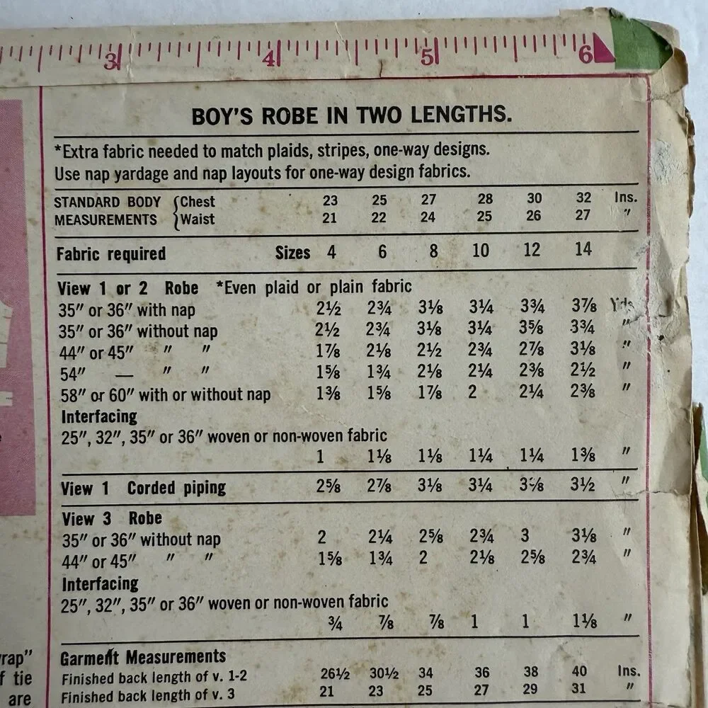 Vintage 70s Simplicity Sewing Pattern 9635 Boys Robe Tie Size 6 Chest 25 *READ*